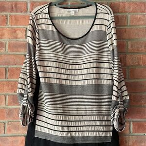 Dana Buchman Black and Beige Striped Top